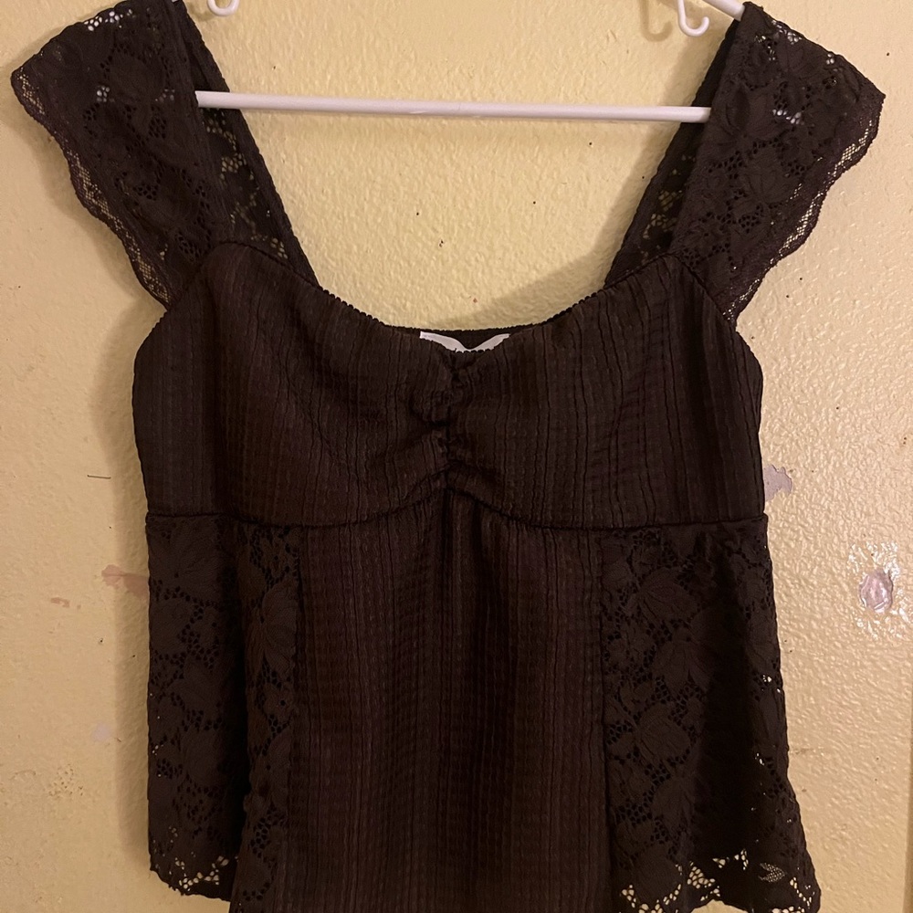 Elegant Lace Trimmed Brown Top